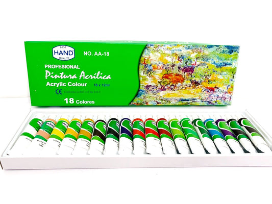 Pintura Acrílica Profesional Hand 18 colores, 12 ml